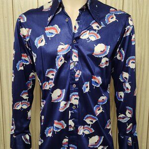 men's disco shirt M L 1970s blue dagger collar Saturday Night Fever